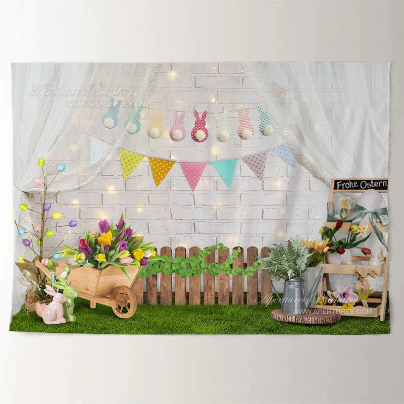 Aperturee - Floral Rabbit Spring Egg Hunter Holiday Backdrop