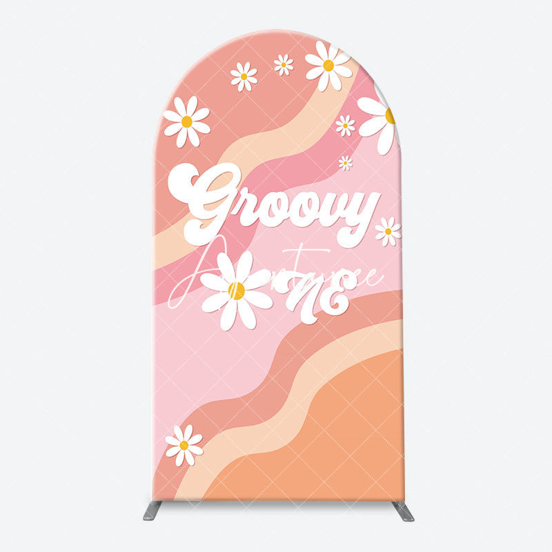 Aperturee - Floral Rainbow Groovy One Birthday Arch Backdrop Kit