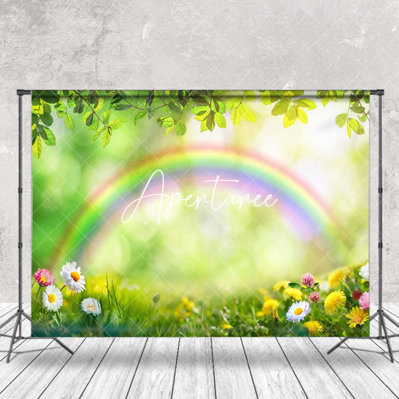 Aperturee - Floral Rainbow Meadow Bokeh Spring Photo Backdrop