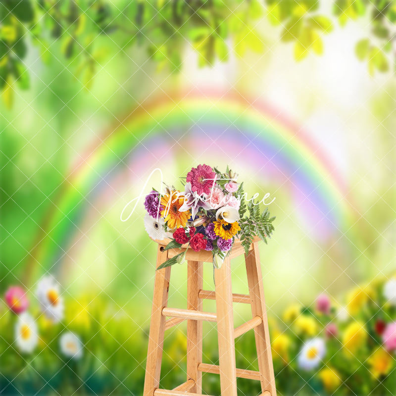 Aperturee - Floral Rainbow Meadow Bokeh Spring Photo Backdrop