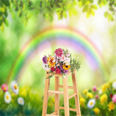 Aperturee - Floral Rainbow Meadow Bokeh Spring Photo Backdrop