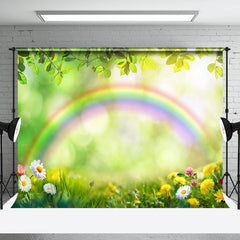 Aperturee - Floral Rainbow Meadow Bokeh Spring Photo Backdrop