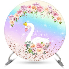 Aperturee - Floral Rainbow Sparkle Swan Round Birthday Backdrop