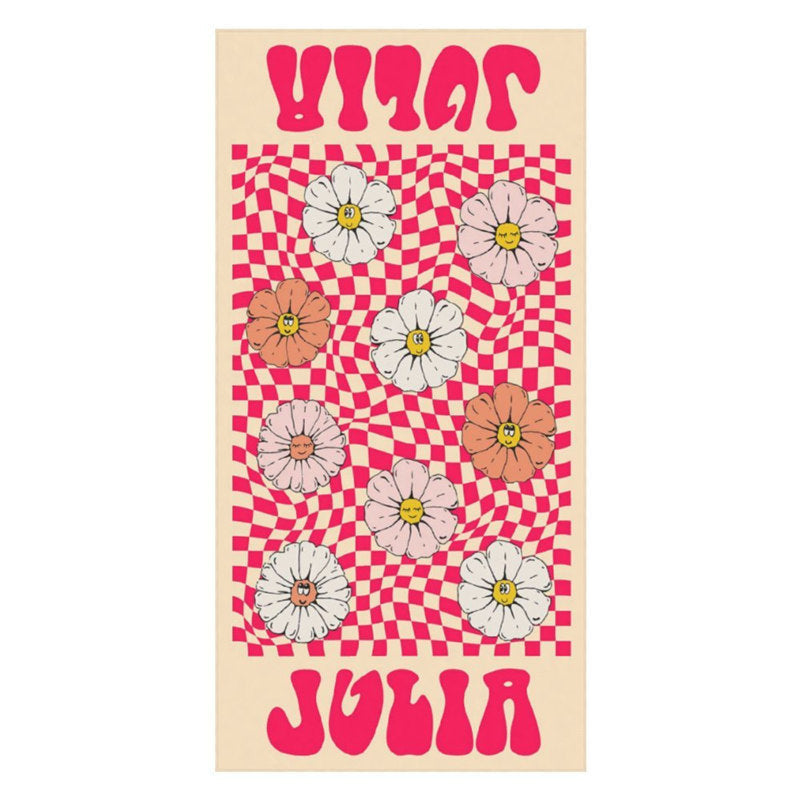 Aperturee - Floral Red Plaid Custom Name Beach Towel for Girl