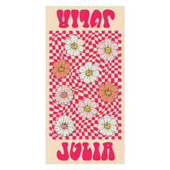 Aperturee - Floral Red Plaid Custom Name Beach Towel for Girl