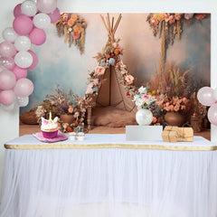 Aperturee - Floral Reed Tent Boho Birthday Backdrop for Girls