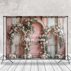 Aperturee - Floral Retro Pink White Wall Wedding Photo Backdrop