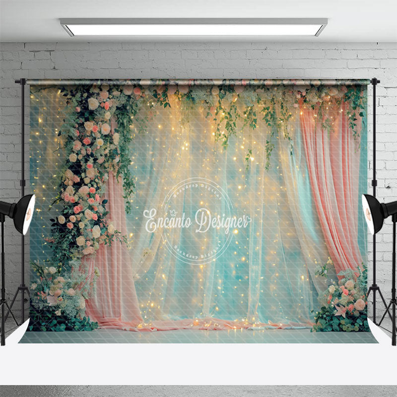 Aperturee - Floral Romantic Light Tulle Curtain Photo Backdrop