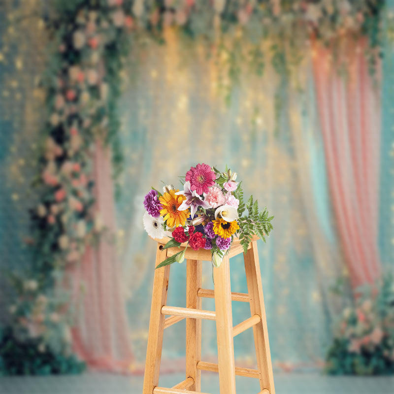 Aperturee - Floral Romantic Light Tulle Curtain Photo Backdrop