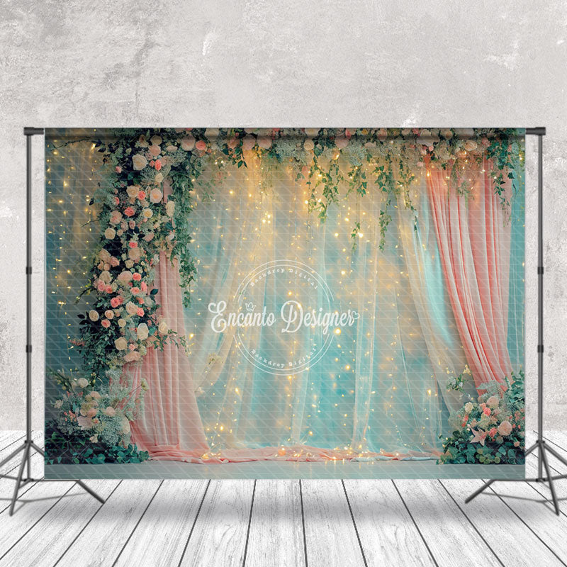 Aperturee - Floral Romantic Light Tulle Curtain Photo Backdrop