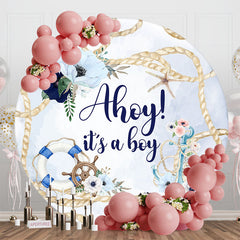 Aperturee - Floral Rope Sailing Round Baby Shower Backdrop