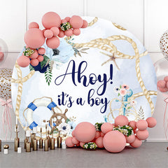 Aperturee - Floral Rope Sailing Round Baby Shower Backdrop