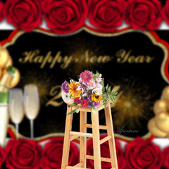 Aperturee - Floral Stripes Champagne Happy New Year Backdrop