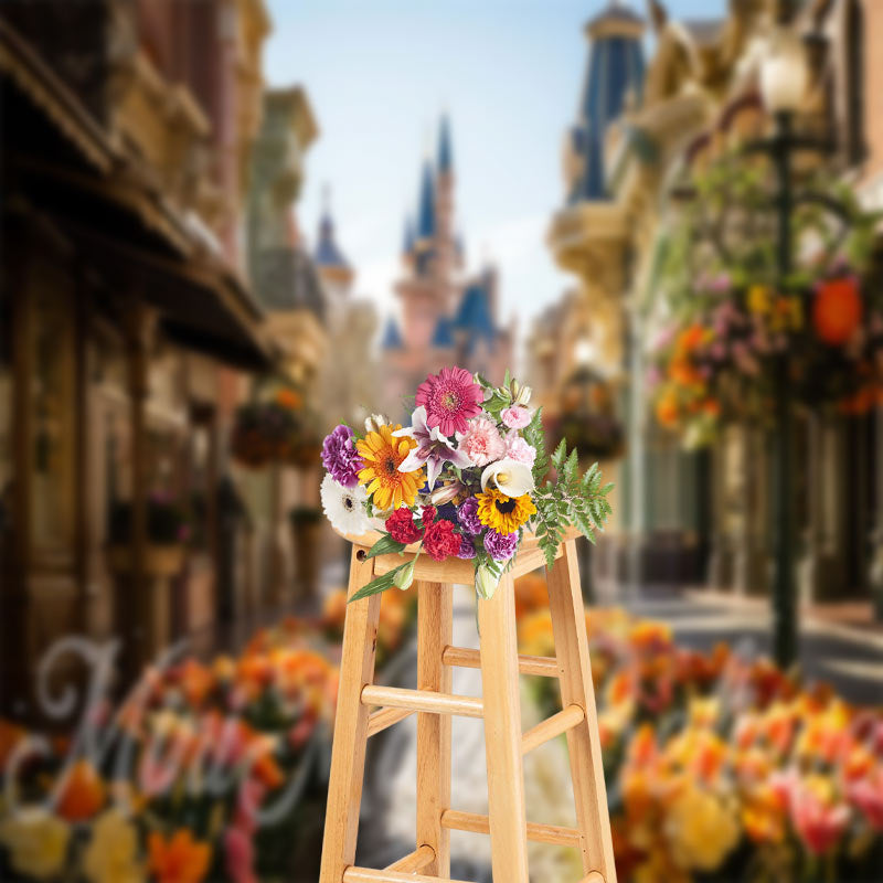 Aperturee - Floral Trees Castle Sunny Architecture Backdrop