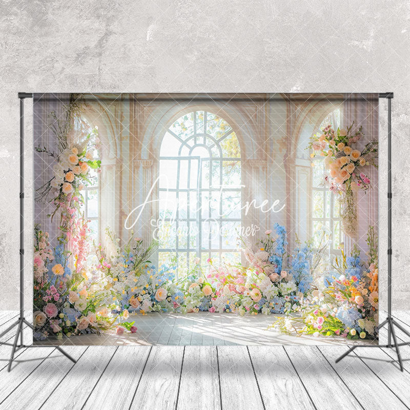 Aperturee - Floral Warm Sunlight Window Backdrop For Wedding