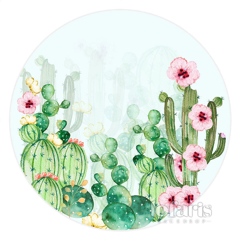 Aperturee Floral Watercolor Cactus Happy Birthday Circle Backdrop