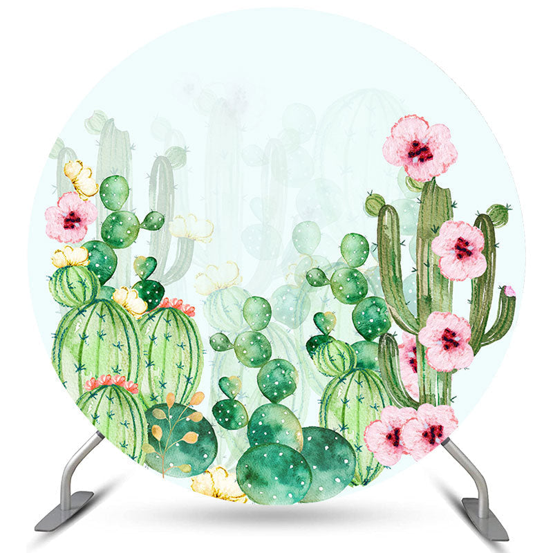 Aperturee Floral Watercolor Cactus Happy Birthday Circle Backdrop