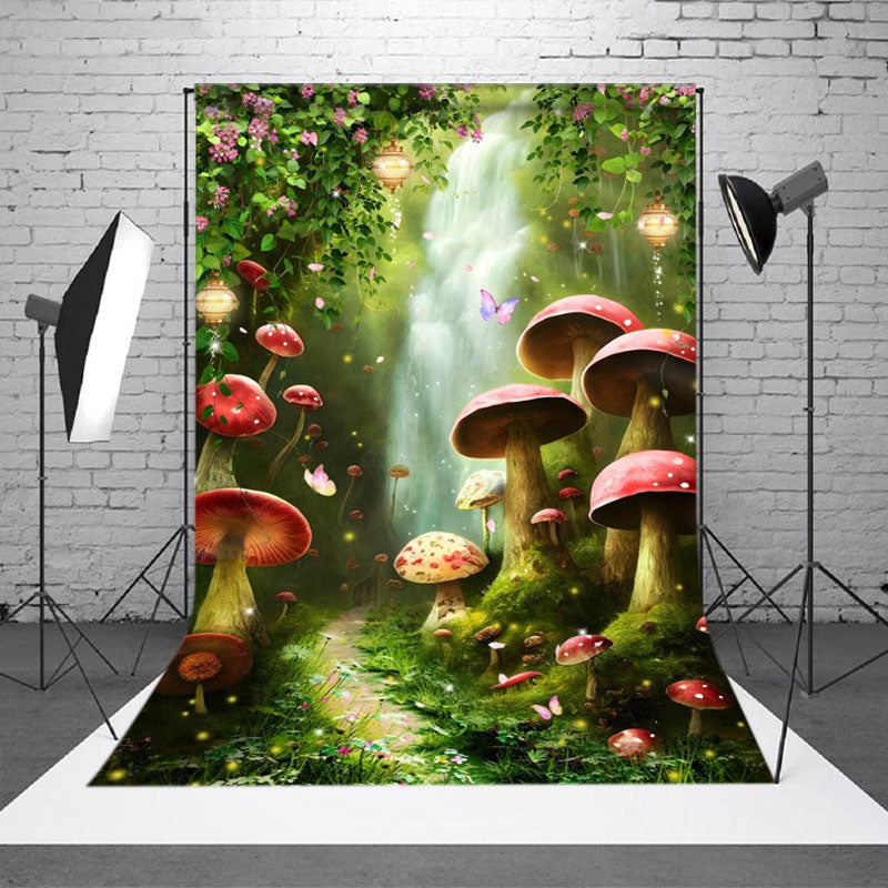 Aperturee - Floral Waterfall Mushrooms Grass Photography Backdrop