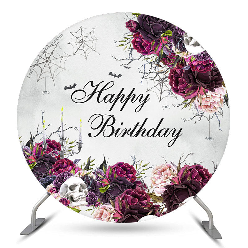 Aperturee Floral Web Halloween Circle Happy Birthday Backdrop