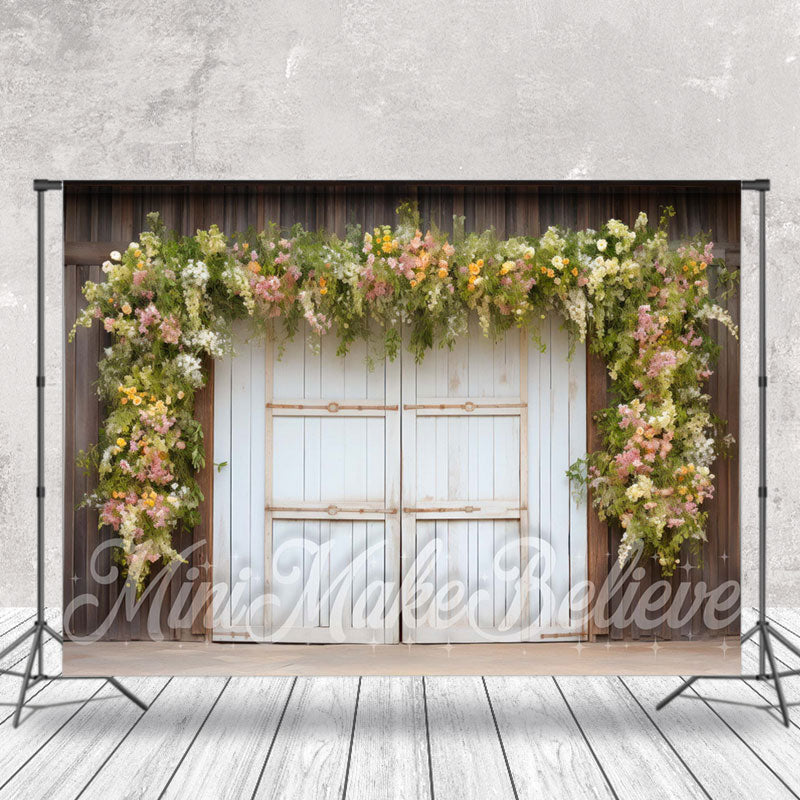 Aperturee - Floral White Board Door Birthday Cake Smash Backdrop