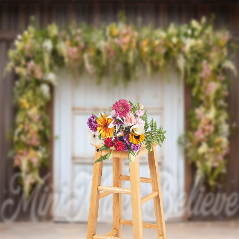 Aperturee - Floral White Board Door Birthday Cake Smash Backdrop