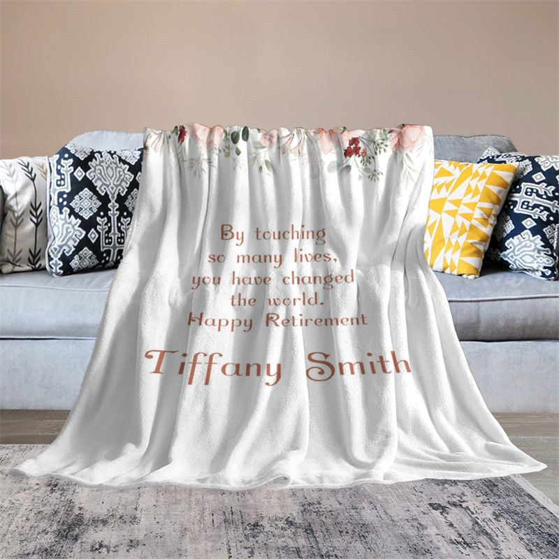 Aperturee - Floral White Simple Custom Name Retirement Blanket