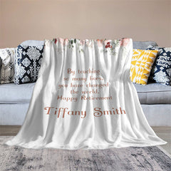 Aperturee - Floral White Simple Custom Name Retirement Blanket