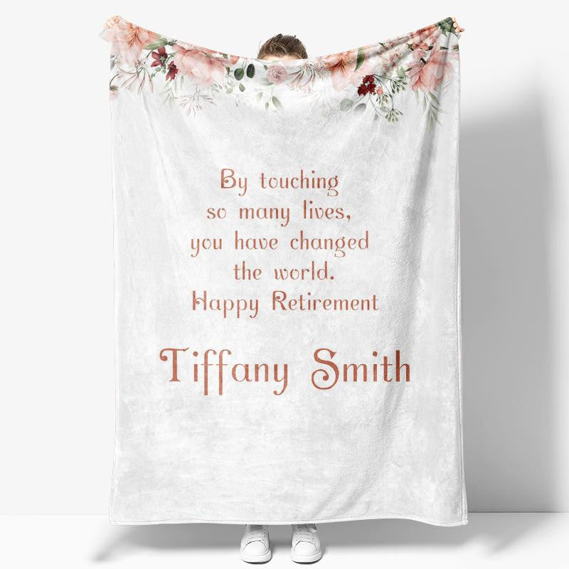 Aperturee - Floral White Simple Custom Name Retirement Blanket