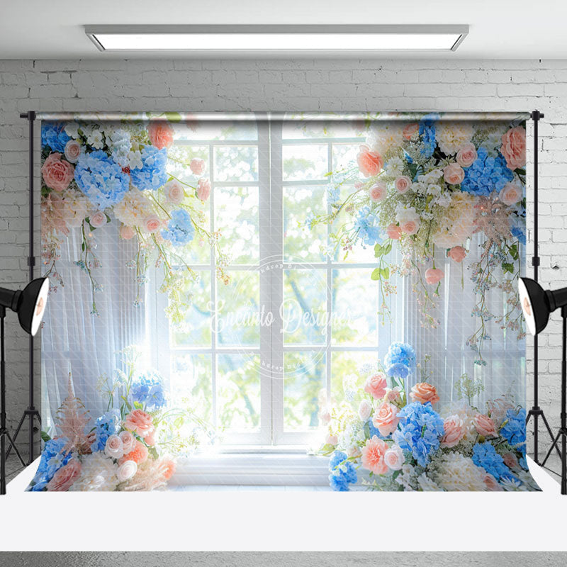 Aperturee - Floral White Transparent Window Backdrop For Wedding