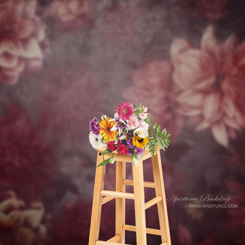 Aperturee - Floral Wine Red Fine Art Maternity Photo Backdrop