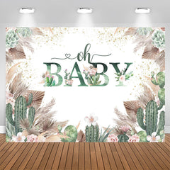 Aperturee - Floral With Cactus Cute Boho Baby Shower Backdrop