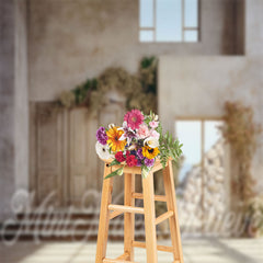 Aperturee - Floral Wood Door Photography Retro Wall Backdrop