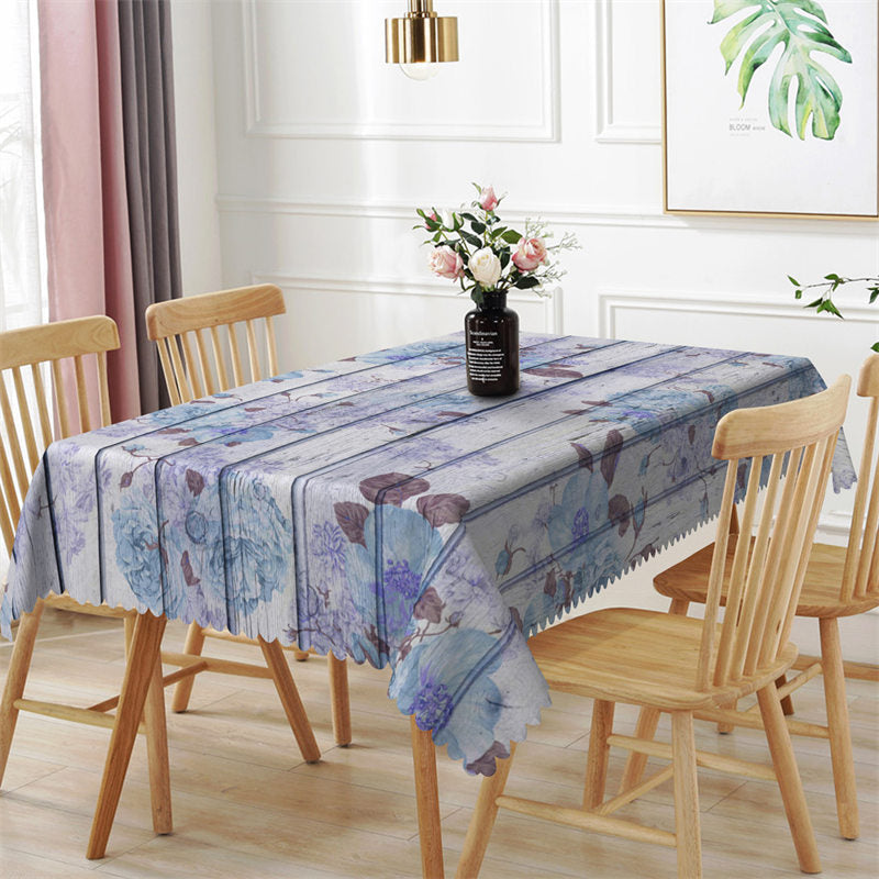 Aperturee - Floral Wooden Board Texture Rectangle Tablecloth