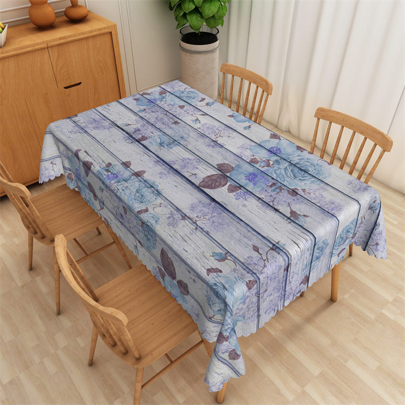 Aperturee - Floral Wooden Board Texture Rectangle Tablecloth