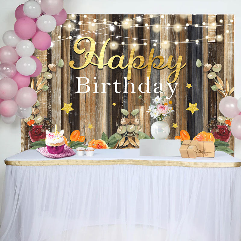 Aperturee - Floral Wooden Wall Sparking Light Birthday Backdrop