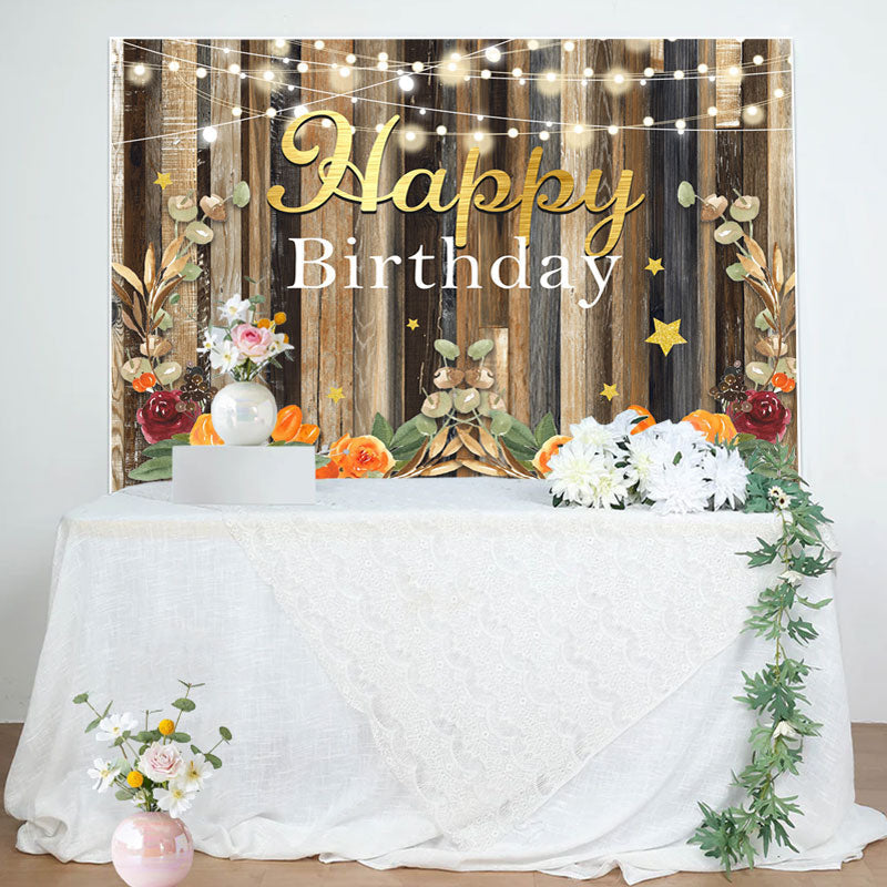 Aperturee - Floral Wooden Wall Sparking Light Birthday Backdrop