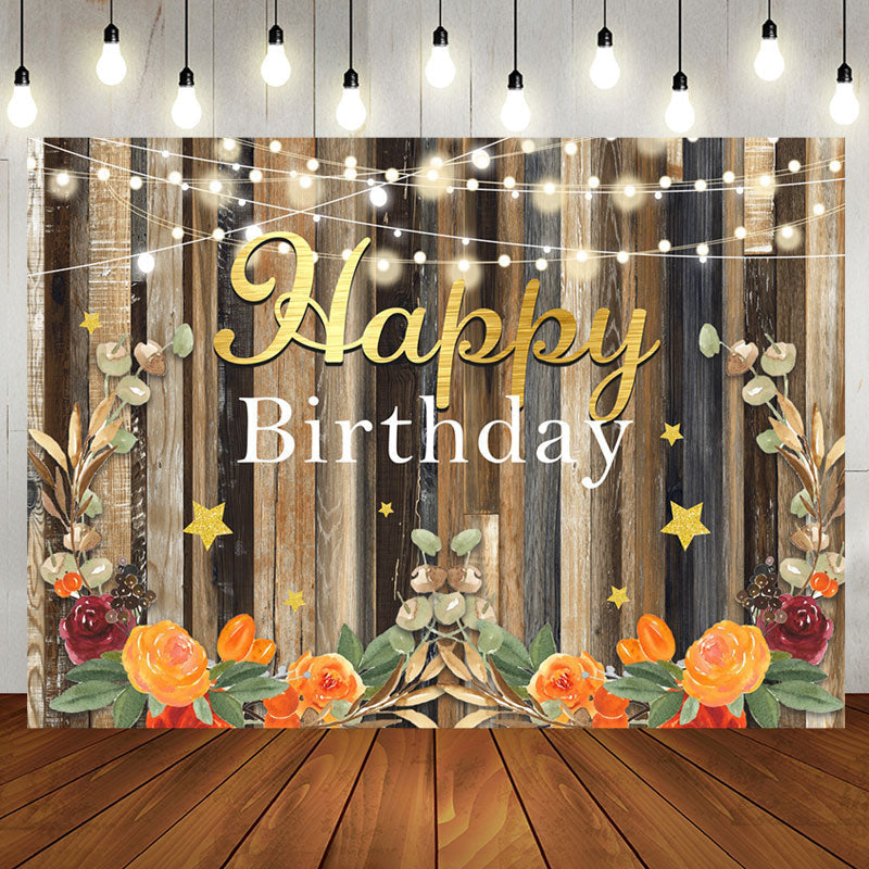 Aperturee - Floral Wooden Wall Sparking Light Birthday Backdrop