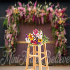 Aperturee - Floret Brown Wood Door Birthday Cake Smash Backdrop