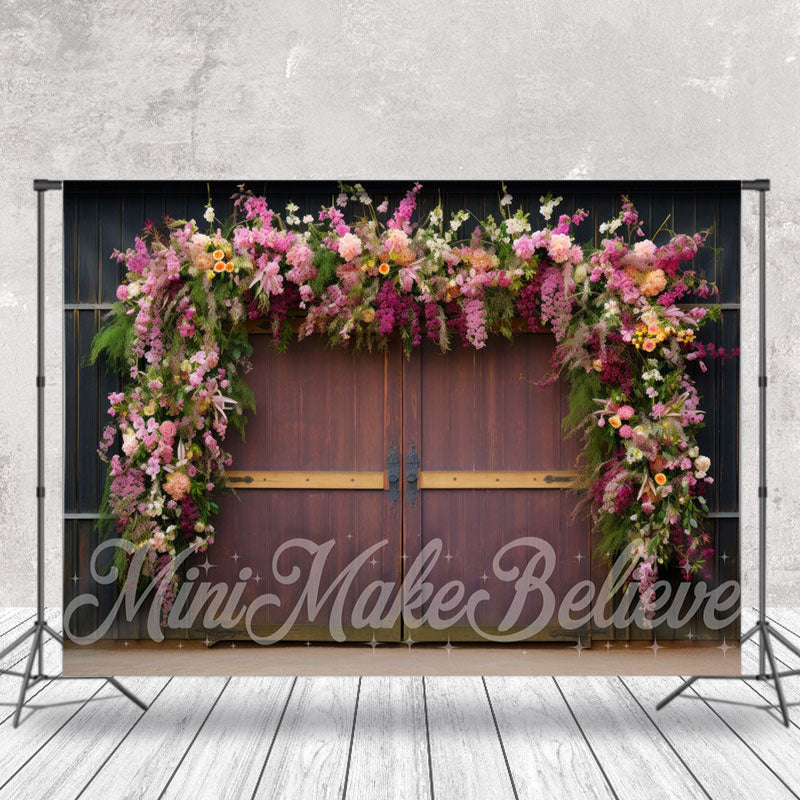 Aperturee - Floret Brown Wood Door Birthday Cake Smash Backdrop