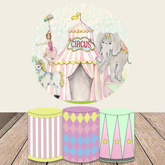 Aperturee Cute Circus With Elephant Horse Round Backdrop Kit