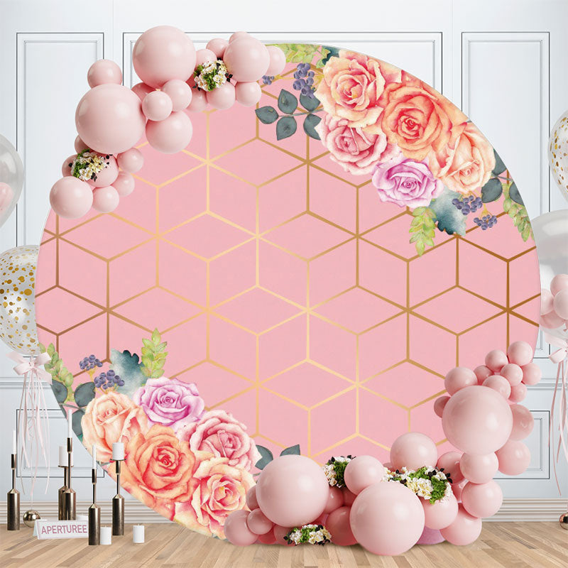 Aperturee - Flower And Pink Circle Happy Birthday Backdrop