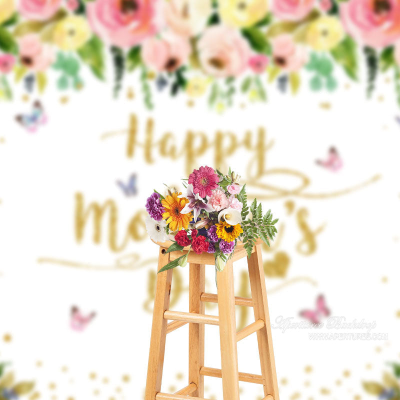 Aperturee - Flower Butterfly Gold Spot Mothers Day Backdrop