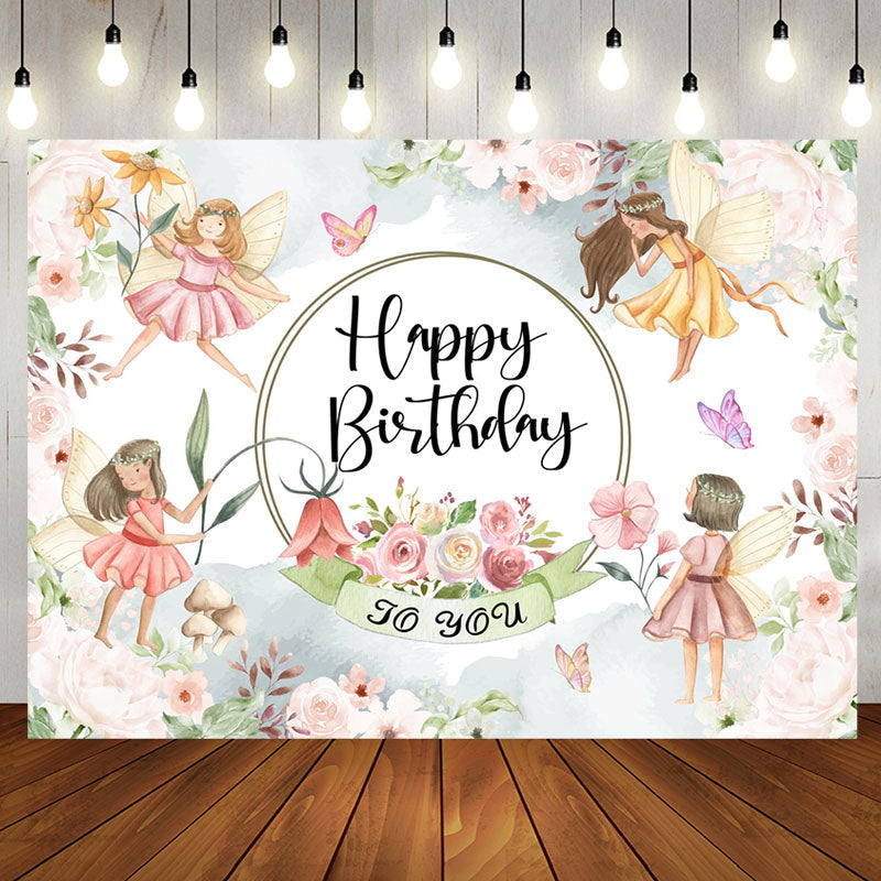 Aperturee - Flower Fairy Fairyland Birthday Backdrop For Gril