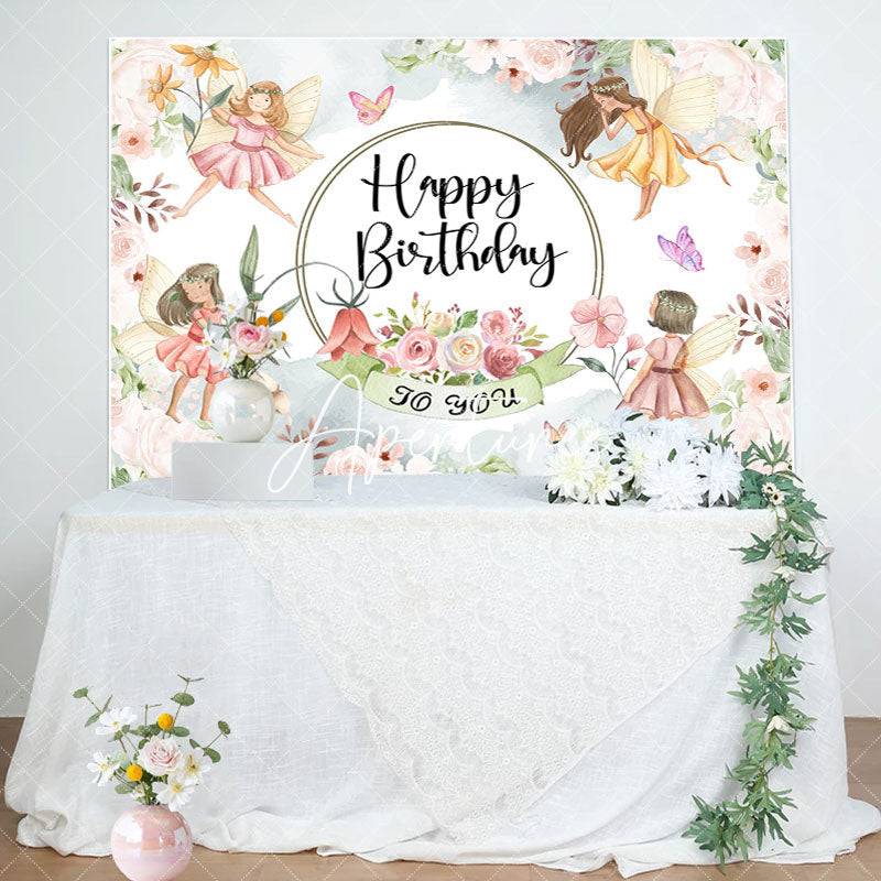 Aperturee - Flower Fairy Fairyland Birthday Backdrop For Gril