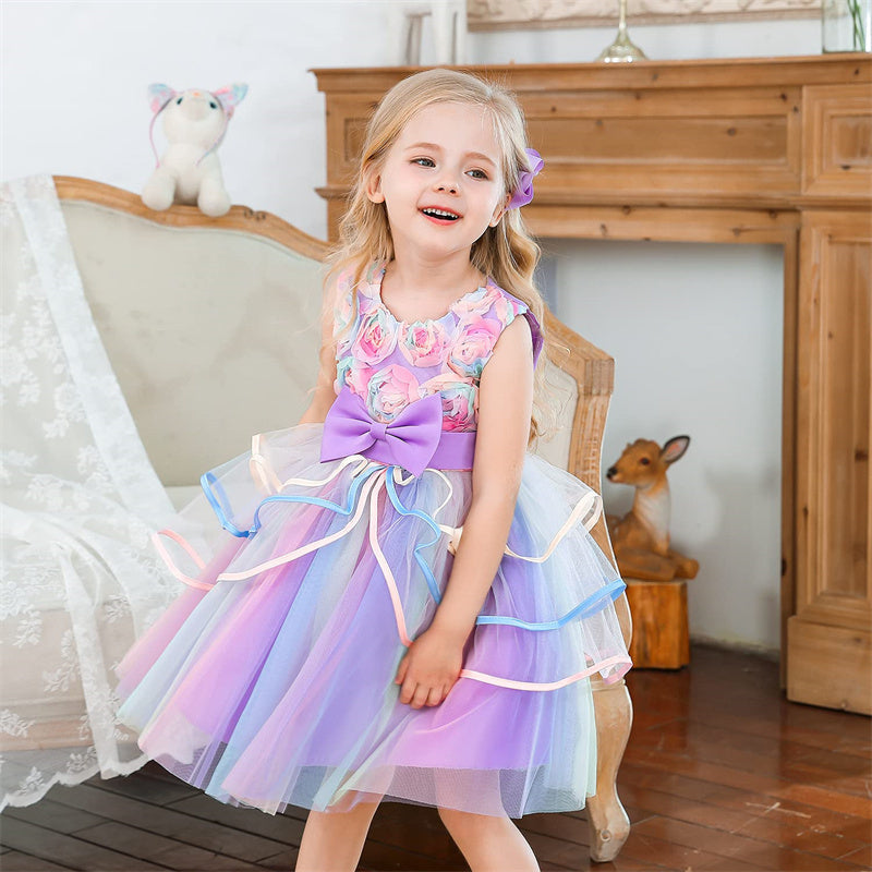 Aperturee - Flower Girl Ruffles Lace Party Wedding Kids Dress