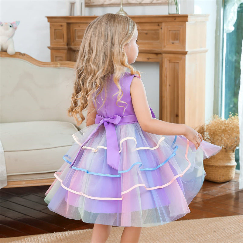 Aperturee - Flower Girl Ruffles Lace Party Wedding Kids Dress