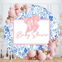 Aperturee - Flower Pattern Bowknot Round Baby Shower Backdrop