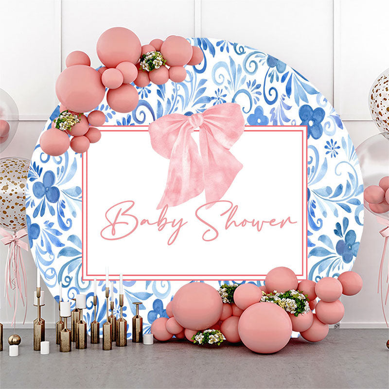 Aperturee - Flower Pattern Bowknot Round Baby Shower Backdrop