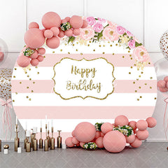 Aperturee Flower Pink Stripes Happy Birthday Round Backdrop