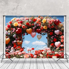 Aperturee - Flowers And Heart Balloons Valentines Day Backdrop